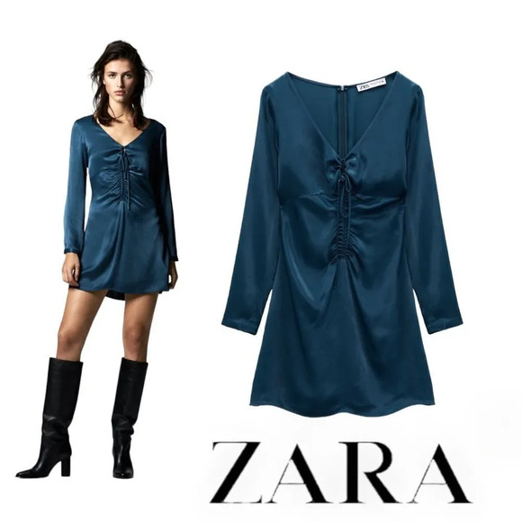 ZARA | Teal | SATIN EFFECT CUT OUT DRESS - Picture 1 of 14